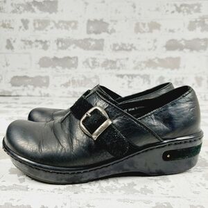 Born Black Women's Wedge Leather Buckle Slip On  Shoes O 374